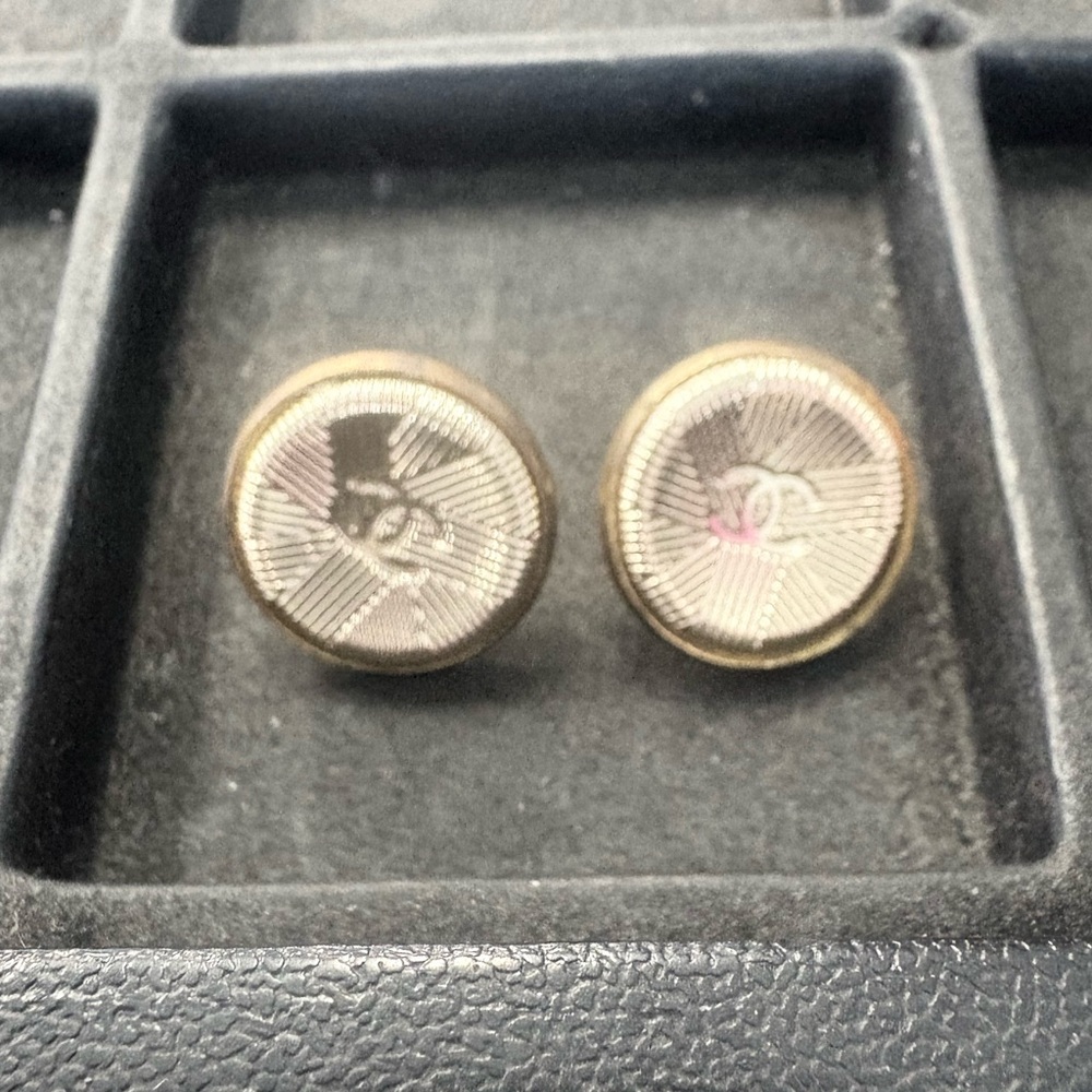 Vintage Chanel Gold and Silver Button Earrings